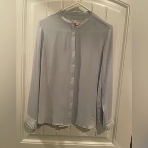 LOFT Light Blue Long Sleeve Button-Front Blouse